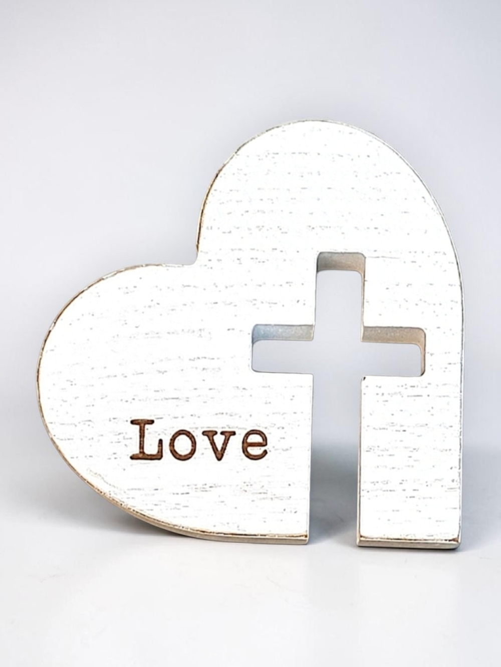 Faith Blessed Love Heart Stackable Wood Decor - White and Natural - Picture 6 of 10